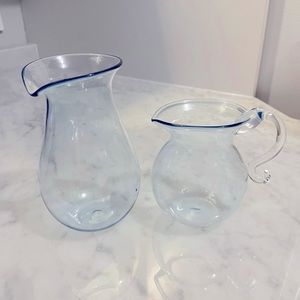 Elegant Handblown Glass Pitcher & Creamer